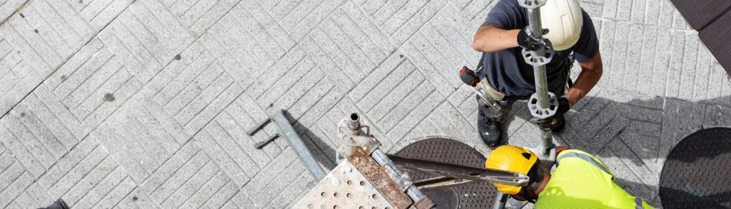 Residential scaffolding platform outside a house showing secure access for home renovation and safe working environment